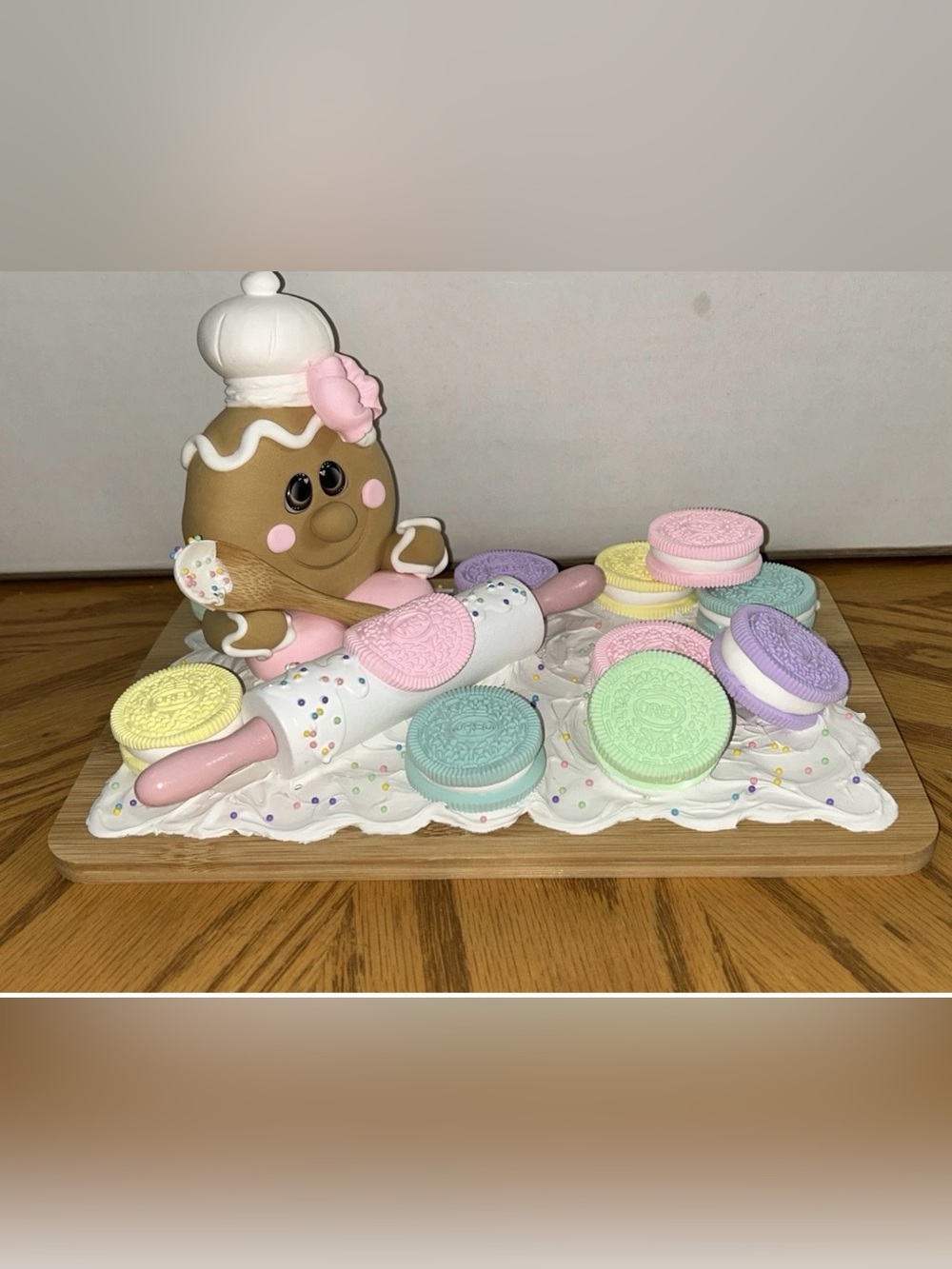 Pastel Fake Gingerbread Cookie Baker Dessert Board Display Handmade